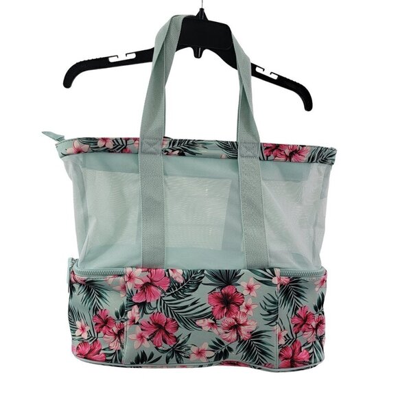 Tropical Print Beach Tote Bag with Zip Bottom - Picture 9 of 15